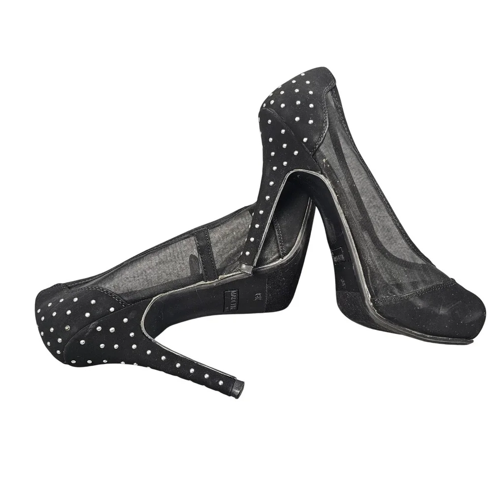 Madeline Girl Black‎ Polka Dot Mesh Stiletto Heels Party Shoes Womens 8M